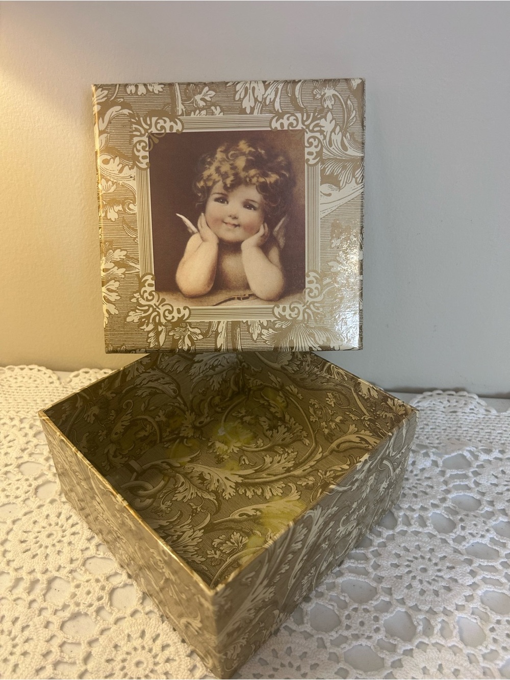 Decorative Gold Cherub Keepsake Box Trinket 6x6x3